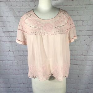 Fun & Flirt Blush Pink Sheer Embroidered Cropped Top - Size Large